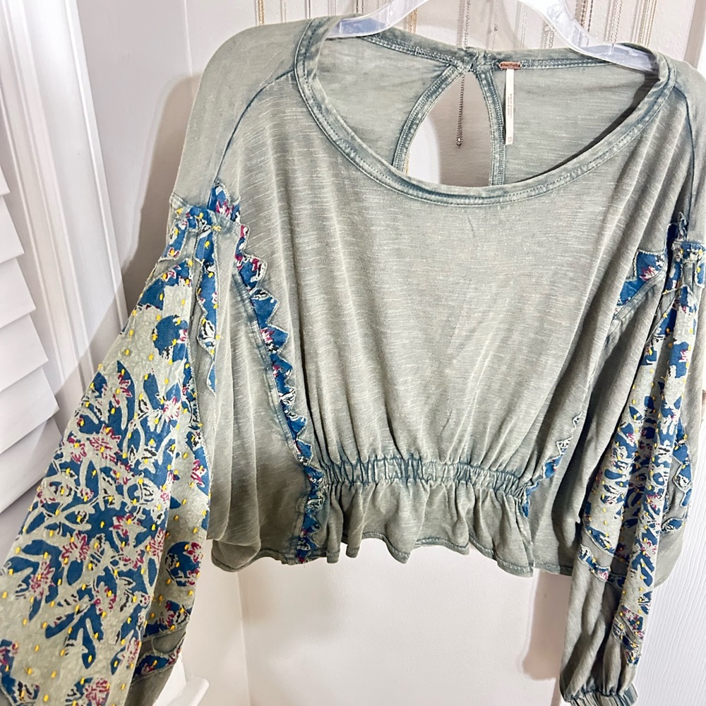 Free People Throwback top. Olive greenish color. It is a bit cropped.
